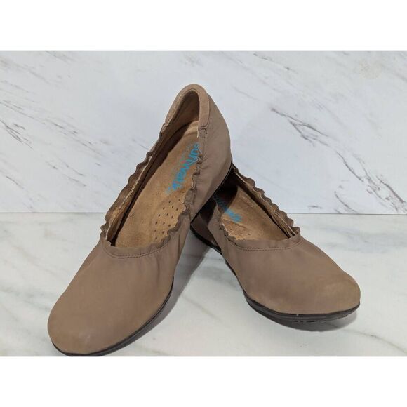 SoftWalk Shoes - Softwalk Women's Brown Faux Suede Slip-On Arch Support Flat Shoe Size 8
